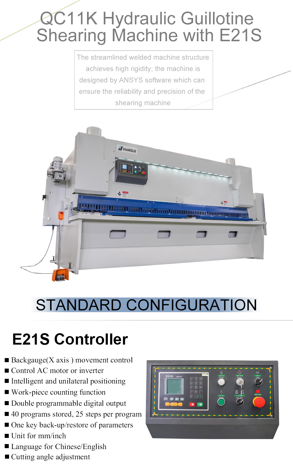 Cizalla guillotina hidráulica CNC QC11K 103200 con E21S HARSLE