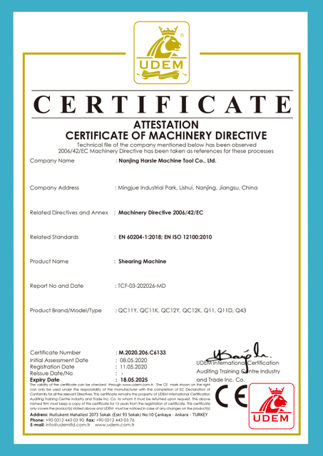  <span style="color:#000000;">Shearing Machine CE Certificate</span> 