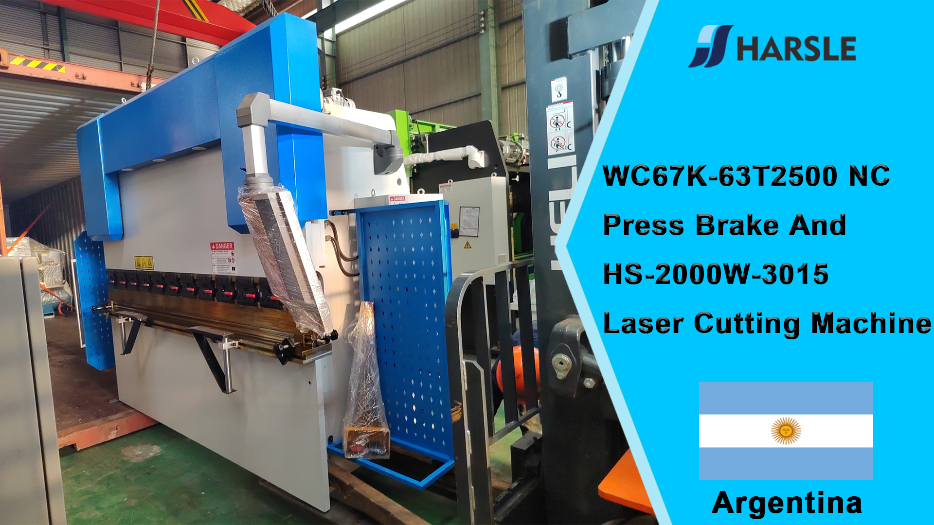 Prensa plegadora NC Argentina-WC67K-63T2500 y cortadora láser HS-2000W-3015