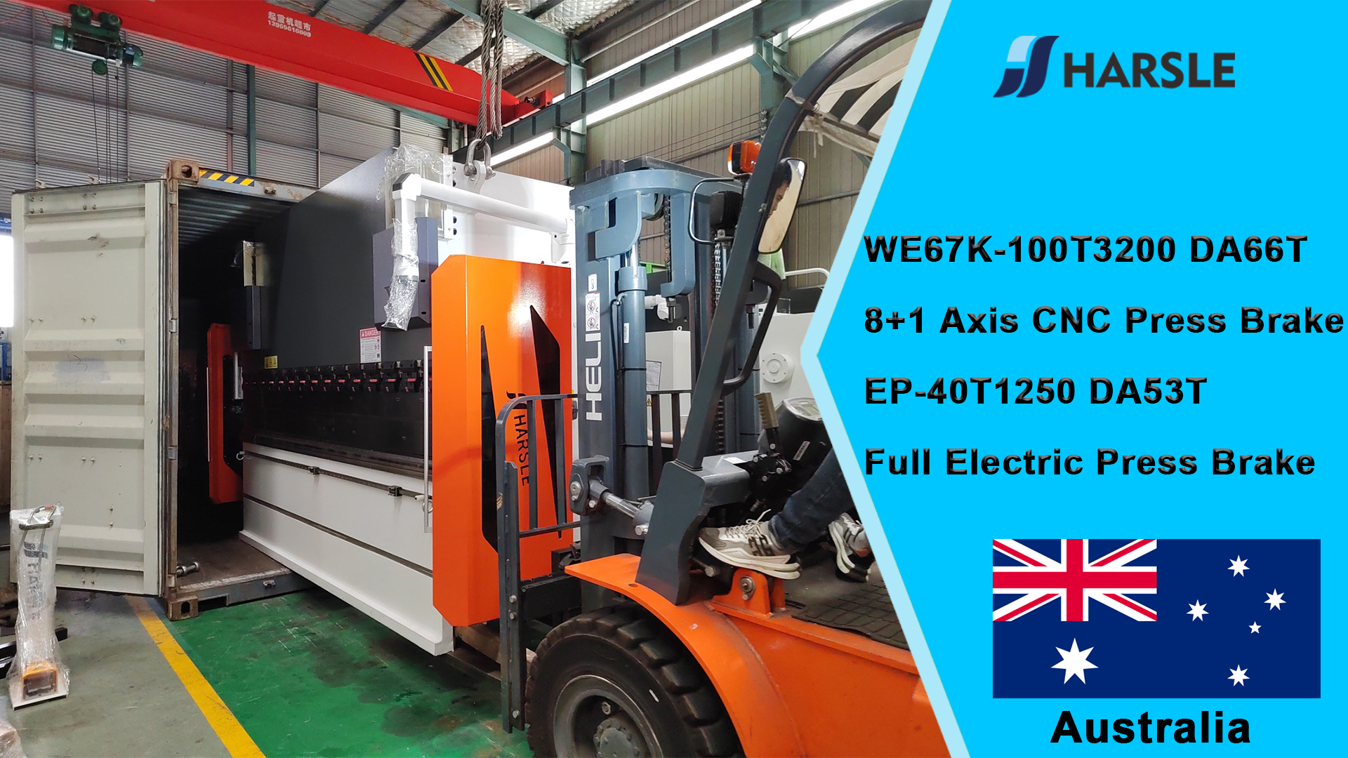 Australia-WE67K-100T3200 DA66T Prensa plegadora CNC de 8 + 1 ejes EP-40T1250 DA53T Prensa plegadora eléctrica completa